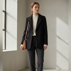 New H&M black wool blend classic mid length tailored coat size XS